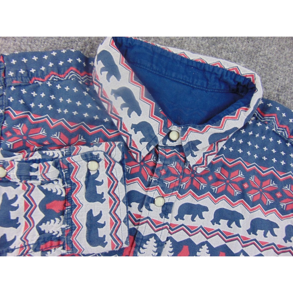 Chubbies Shirt Mens Small Reversible Blue Red Bear Fair Isle Cabin Gorpcore